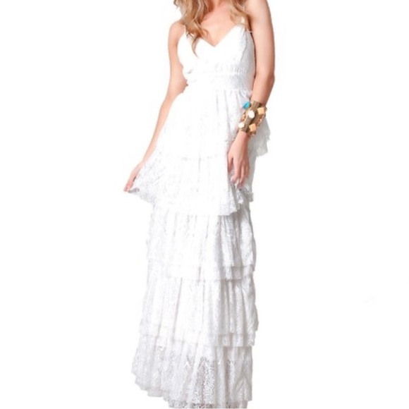 Valerie Tolosa Dresses & Skirts - Valerie Tolosa White Lace Tierd Lace Floral Fairy Wedding Cottage Maxi Dress